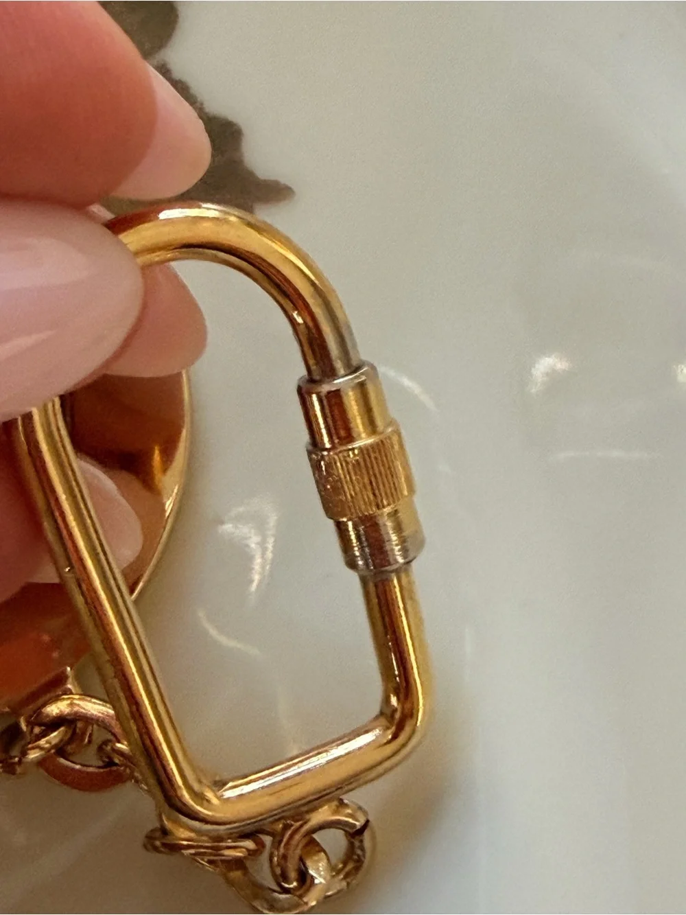 Gucci Gold Tone Keychain with Green and Red Accent